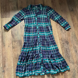 Women's Crown & Ivy Plaid Maxi Dress M Green Navy